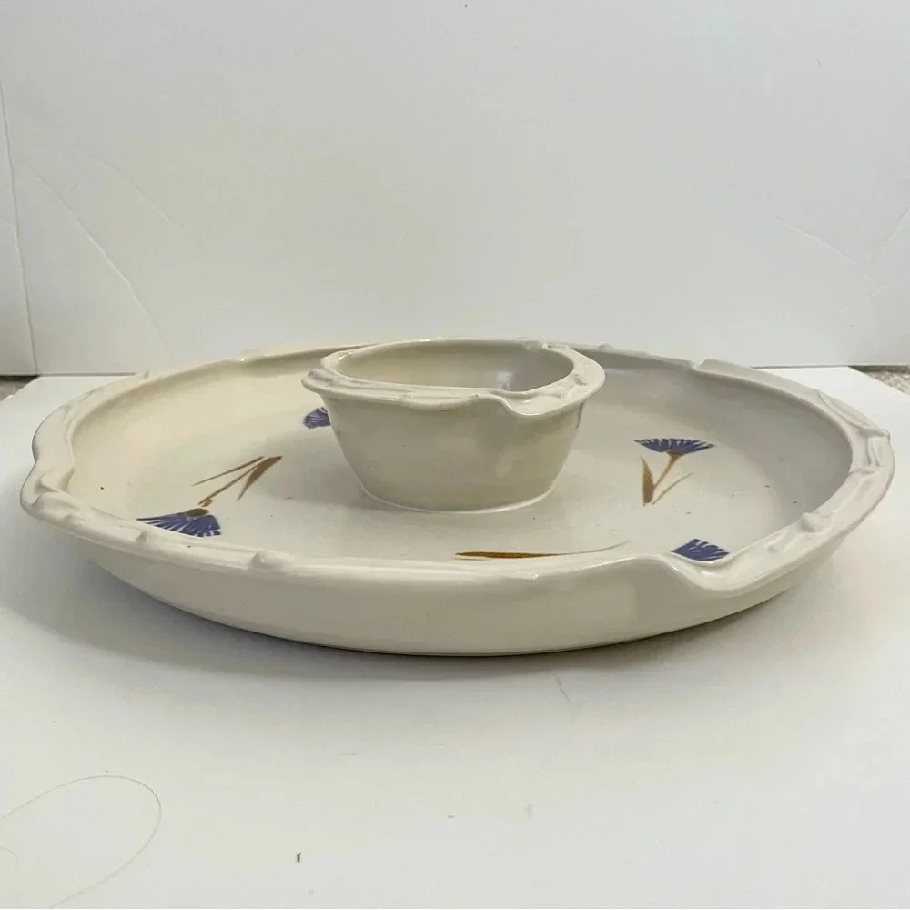 Floral Ceramic Chip and Dip Platter Vegetable Tray Handmade - Picture 7 of 11